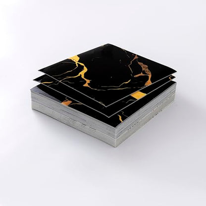 20pcs Black-Gold Marble Peel and Stick Shower Wall Panels - color: Black-gold