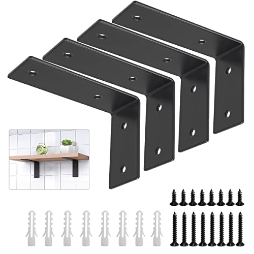 YUMORE Heavy Duty L Brackets, 5 x 3 x 1.8 Inch Shelf Brackets, Black - color: Black, size: 5"x3"x1.8"