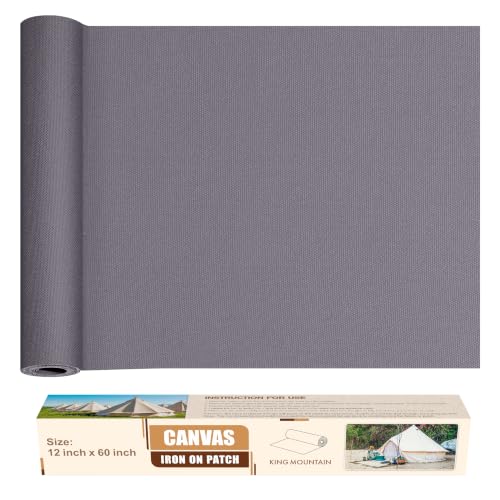 KING MOUNTAIN Canvas Iron on Patch,12"×60",Waterproof 100% Cotton Fabric Repair Patch,Used for Various Sofa,Tent,Clothes,Seats,Suitcases (Grey1.0,Waterproof) - color: Grey1.0, size: Canvas-12x60