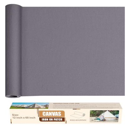 KING MOUNTAIN Canvas Iron on Patch,12"×60",Waterproof 100% Cotton Fabric Repair Patch,Used for Various Sofa,Tent,Clothes,Seats,Suitcases (Grey1.0,Waterproof) - color: Grey1.0, size: Canvas-12x60
