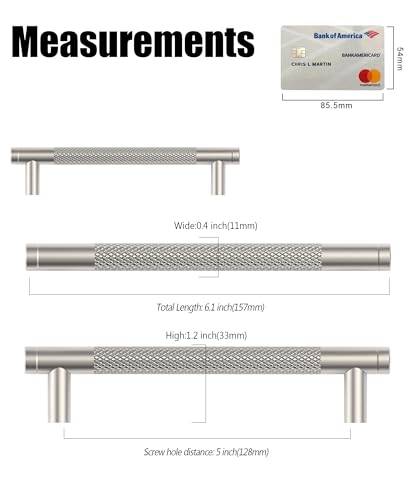 Brushed Nickel Knurled Cabinet Handles Kitchen Pulls 5 Inch 10 Pack - color: Brushed Satin Nickel, size: 5" Hole Center