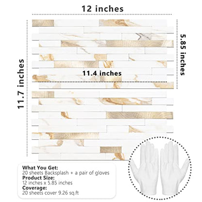 STICKGOO 20 Sheets Peel and Stick Backsplash Tile, Stick on Backsplash for Kitchen and Bathroom, Calacatta Gold Marble Look PVC Mixed Gold Self Adhesive Wall Tiles - color: Calacatta Gold + Metal Gold