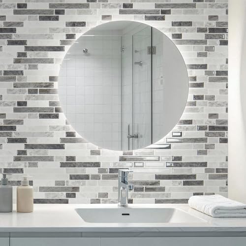 Art3d Linear Tile Peel and Stick Backsplash, 10-Sheet, Multi-Tone Gray - color: Multi-Tone Gray, size: 12 x 12 Inch