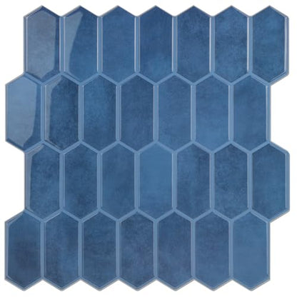 Peel and Stick Tile for Kitchen, Thicker Design 3D Self -Adhesive Long Hexagon Wall Tile Backsplash, Blue 10-Sheet 12"x12" Stick on Tiles, Peel and Stick Wall Tiles for Kitchen - color: Blue