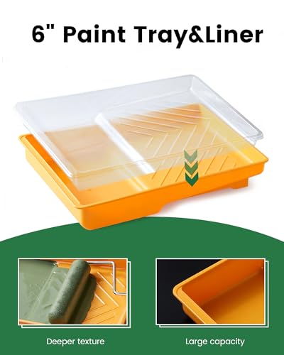 voomey 16 Pcs 6 Inch Paint Roller Kit with Small Paint Roller, Paint Brush, Paint Tray with Liners, Foam Paint Roller for Painting Door, Walls, Cabinet