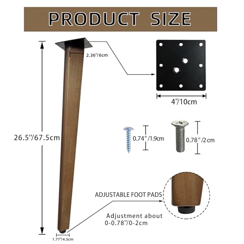 QLLY 26 Inch Solid Wood Table Legs, Wood Furniture Replacement Leg, Walnut - color: Walnut, size: 26"