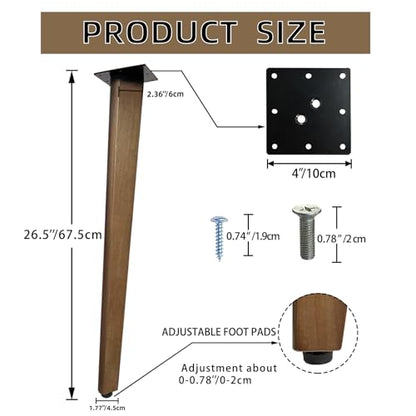 QLLY 26 Inch Solid Wood Table Legs, Wood Furniture Replacement Leg, Walnut - color: Walnut, size: 26"