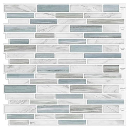 Tilingview 10PCS Peel and Stick Tile for Kitchen Backsplash, Strips Design Self-Adhesive Vinyl Tile, Plastic Wall Sticker (Blue White) - color: Narrow Blue White, size: 10"x10"x0.02"