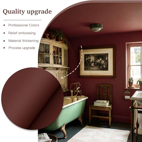 Dimoon 78.7"x17.7" Peel and Stick Wallpaper Dark Red Contact Paper Environmentally Friendly Materials Thickening Upgrade Embossed Renter Friendly Wall Paper Modern Vinyl Wrap for Countertop Bedroom - color: Dark Red, size: 17.7" x 78.7"