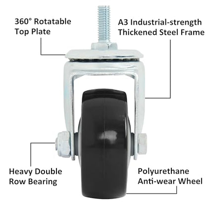 Finnhomy Swivel Caster Wheels 3 Inch Threaded Stem Casters Set of 4 Heavy Duty 3/8"-16 x 1 Anti-wear Polyurethane Industrial Castor Wheels for Cart/Furniture Load Bearing 2200 Lb Smooth Casters Black - style: 3 Inch