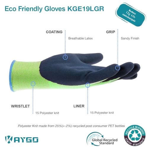 KAYGO Women's Work Gloves, Sandy Latex Grip, Breathable - color: Green, size: Large