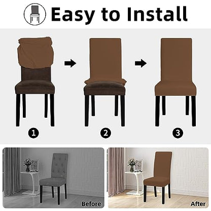 Easy-Going Stretch Dining Room Chair Slipcovers Set of 4, Brown - color: Brown