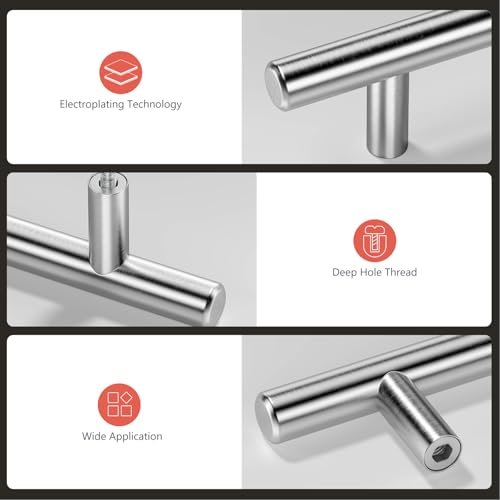 homdiy 20 Pack Brushed Nickel Round Bar Cabinet Pull Drawer Handle Stainless Steel Modern Hardware for Kitchen Cabinet Cabinets and Dresser Drawers, 4in Center to Center 201SN - color: Brushed Nickel, size: 4in hole centers