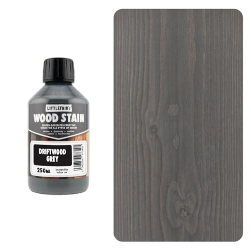 Littlefair's Wood Stain Water Based - 8.5oz/250ml - Indoor Furniture Stain Light & Dark Finishes - Special Non Toxic & Eco Friendly Formula - Wood Stain for Crafts - Color: Driftwood Grey - color: Driftwood Grey, size: 8.5oz/250ml