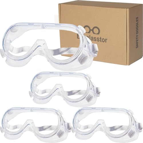 4 Pack Protective Safety Goggle for lab chemistry soft lightweight goggles over prescription glasses Anti-Splash worker construction Eye protection Science Onion Cutting and More White - color: 4 Pack/White Strap