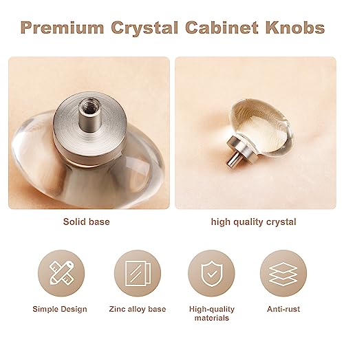 8 Pack Glass Cabinet Knobs and Pulls, Oval Crystal Knobs for Dresser Drawers, Brushed Nickel Kitchen Cabinet Knobs Egg Shape - color: Brushed Nickel, size: 8 Pack