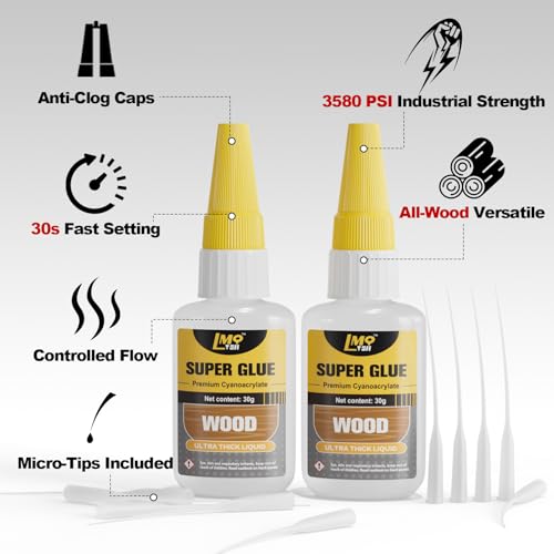 Wood Super Glue 60 Gram Clear Instant CA Glue for Woodworking Wooden Crafts - size: 2oz-thick