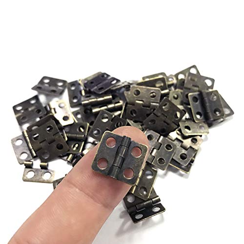 Juland 50 Pieces Mini Pure Copper Hinges Retro Hinges with 200 Pieces Replacement Screws for Wooden Box Jewelry Chest Box Cabinet DIY Accessories (13 x 12mm/0.51 x 0.47inch) – Bronze