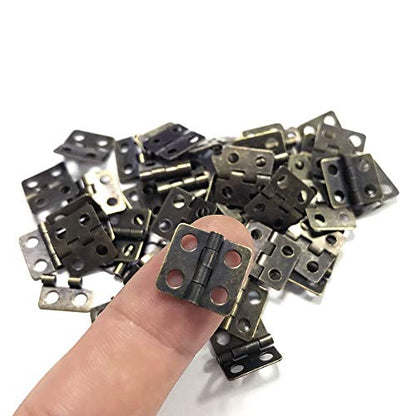 Juland 50 Pieces Mini Pure Copper Hinges Retro Hinges with 200 Pieces Replacement Screws for Wooden Box Jewelry Chest Box Cabinet DIY Accessories (13 x 12mm/0.51 x 0.47inch) – Bronze