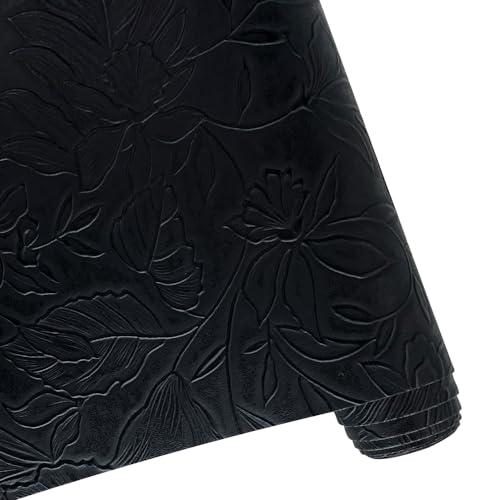 ONEART | Flower Embossed Textured Faux Leather, 12"×54" Floral Embossed Synthethic Pleather for Bows Earrings Sewing Projects-Black - color: Black