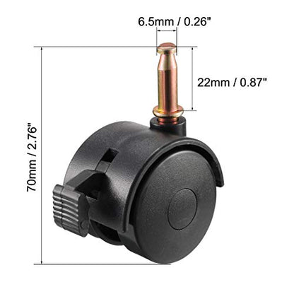 uxcell 1.5 Inch Swivel Caster Wheels Grip Neck Stem Caster Black Furniture Wheel with Brake and Mounting Socket, 2pcs