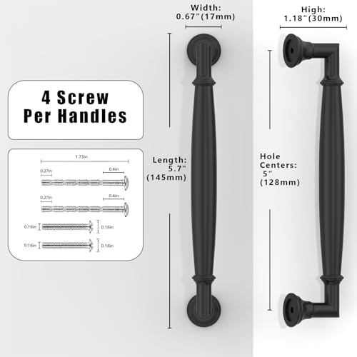 10 Pack Matte Black Cabinet Pulls 5 Inch(128mm) Kitchen Cabinet Handles Cabinet Hardware for Drawer Pulls - color: Matte Black, size: 5" Hole Center
