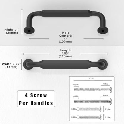 10 Pack Matte Black Cabinet Pulls 4 Inch(102mm) Kitchen Cabinet Handles Solid Zinc Alloy Cabinet Hardware Drawer Pulls - color: Matte Black, size: 4" Hole Center