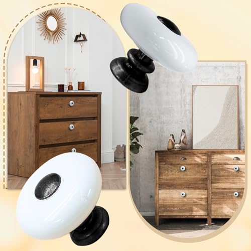 6pcs White Ceramic Cabinet Knobs, Large Round Drawer Knobs - size: 6pcs-Large-Black