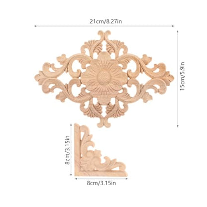 5Pcs Wood Appliques Onlays Decorative Carved Appliques Carving Decals - color: 5Pcs/Set