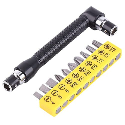 1/4 Inch Hex Socket Wrench Double Head with 10Pcs Various Angled Screwdriver Bits Hand Tool Set for Home, Garage