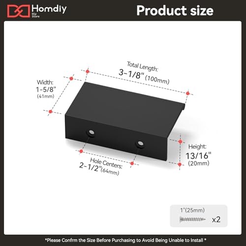 homdiy 10 Pack 2-1/2inch(64mm) Black Edge Finger Pulls Cabinet Handles for Kitchen Cabinets Drawers Dresser Concealed Mount Flat Hardware Aluminum Alloy 5 Inch - color: Black, size: 2-1/2in Hole Centers