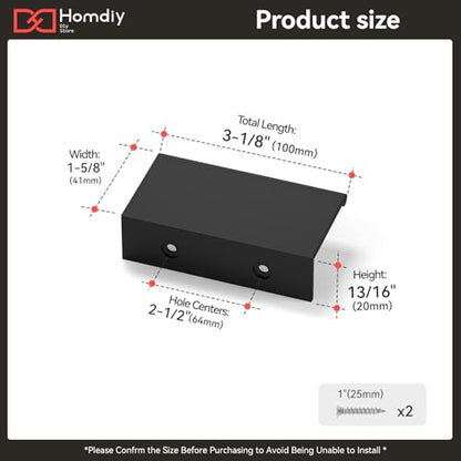homdiy 10 Pack 2-1/2inch(64mm) Black Edge Finger Pulls Cabinet Handles for Kitchen Cabinets Drawers Dresser Concealed Mount Flat Hardware Aluminum Alloy 5 Inch - color: Black, size: 2-1/2in Hole Centers