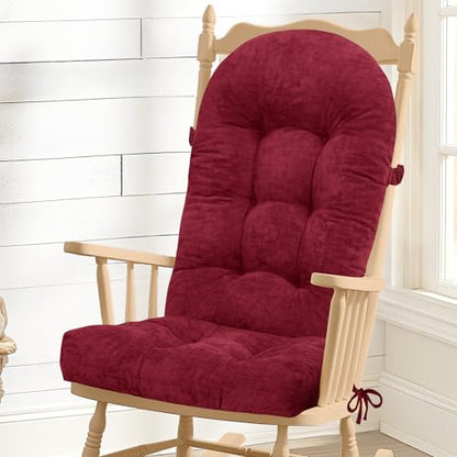 Rocking Chair Cushion - Chenille Fabric, High-Density Sponge, Durable Comfort Non-Slip Bottom Tufted Seat Pads with Ties, Chenille︱Red, 44x19x4 inch - color: Red