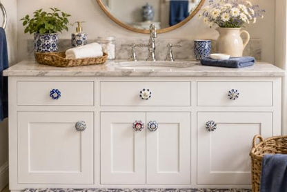 JGARTS Set of 25 Hand Painted Ceramic Cabinet Knobs Blue and White Decorative Drawer Pulls for Dresser, Kitchen Cabinets, Wardrobe, Cupboard, Furniture & Home Decor