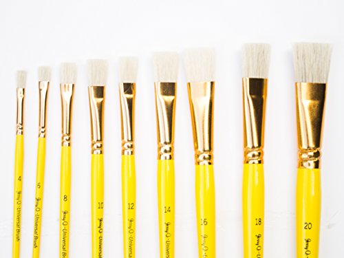 Jerry Q Art 18 pcs Pure Natural Hog Bristle Brush Set for Oil, Acrylic, Tempera. Short Wood Handles JQ181