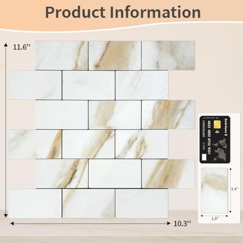 DICOFUN 1 Sheet Calacatta Gold Peel and Stick Backsplash Wall Tiles, 12"x12" Self Adhesive PVC Subway Tile for Kitchen Backsplash - color: Calacatta Gold, size: 1 Sheet, 12"x12"x0.12"
