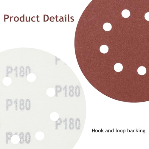 50 PCS 5 Inch 8 Hole Hook and Loop Sanding Discs 180 Grit - style: 180 Grit,50-Pack