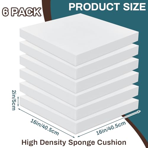 Frienda 6 Pack 2 x 16 x 16 High Density Foam Cushion 2.2 Density, 50 Ild - size: 2" X 16" X 16"