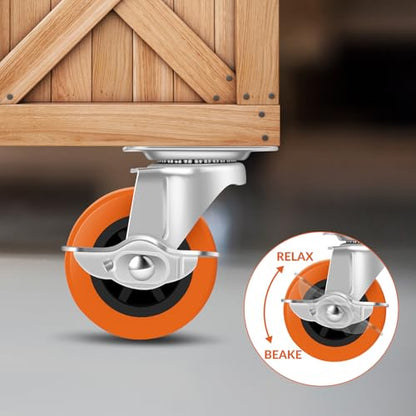 Caster Wheels, 1.5 Inch Casters Set of 8, Heavy Duty Caster with Brake - style: Orange-1.5"8pack