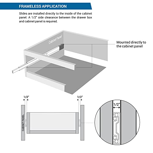 Pair of 18" Rok Hardware Soft Close Drawer Slides, Full Extension, Ball Bearing, 100 lb Weight Capacity - Available in 12", 14", 16", 18", 20", 22" and 24" Lengths - size: 18 Inch