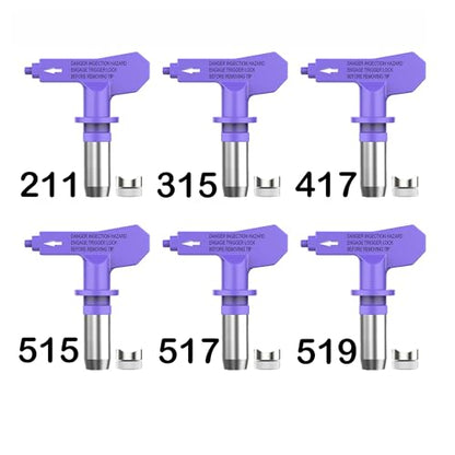 6Pcs Airless Paint Sprayer Nozzle Tips, Reversible Spray Tips Set w/ 2 Seats, Tungsten Carbide Tips (211,315,417,515,517,519) for Most Airless Sprayers
