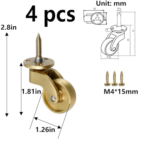 Semetall 1-1/4 Inch Solid Brass Swivel Caster for All Floor Mat Set of 4 - style: A-108