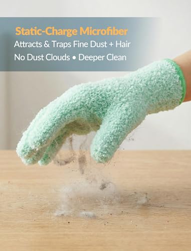 NiHome 4 Pairs Microfiber Cleaning Gloves, Dusting for Blinds, Reusable