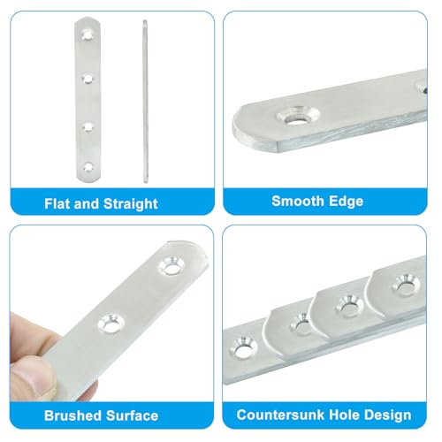 4 Pack 5 Inch Stainless Steel Flat Plate Straight Bracket - size: 5"-130mm-Silver