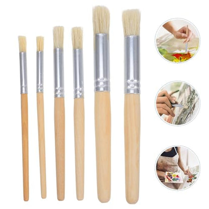 Healeved 12pcs Wood Handle Stencil Brush Set with Hollow Center for Precise Detailed Painting Natural Bristle Brushes for Oil Acrylic Watercolor DIY Art and Craft Supplies
