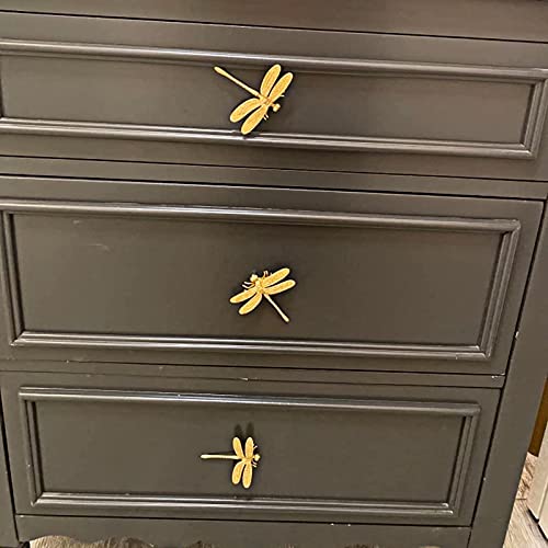 JUXYES Unique Gold Dragonfly Handle Pulls Knobs for Cabinets and Drawers - size: Pack of 4