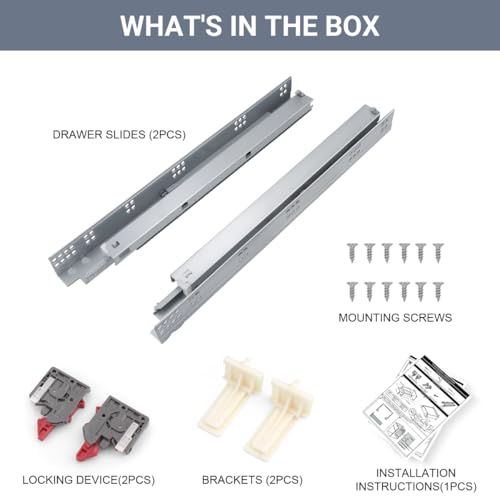 1 Pair 18 Inch Undermount Drawer Slides, Self Soft Close Full Extension Drawer Rails Concealed Drawer Runners Adjustable Locking Devices Mounting Brackets Screws Included - size: 18 Inch
