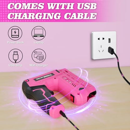 THINKWORK Pink Electric Staple Gun - 2 in 1 Nail Gun Battery Powered