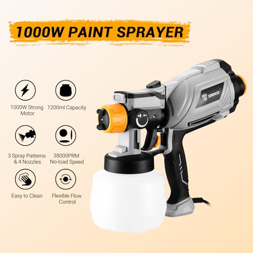 Paint Sprayer, 1000W HVLP High Power Spray Paint Gun with 1200ml High Capacity Container, 4 Nozzles and 3 Patterns, Easy to Clean, for Furniture, Cabinets, Fence, Walls, Door, Garden Chairs