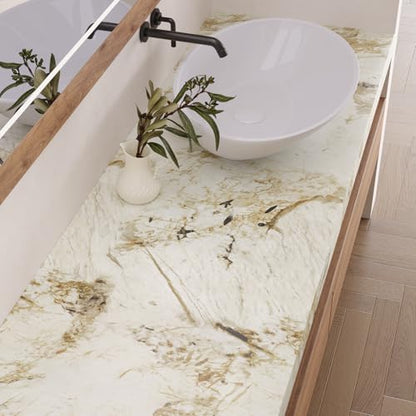 VaryPaper 15.7"x78.7" Beige Brown Marble Contact Paper Kitchen Countertop Peel and Stick Waterproof Marble Vinyl Wrap for Cabinets Table Removable Self Adhesive Granite Wall Paper for Bathroom Bedroom